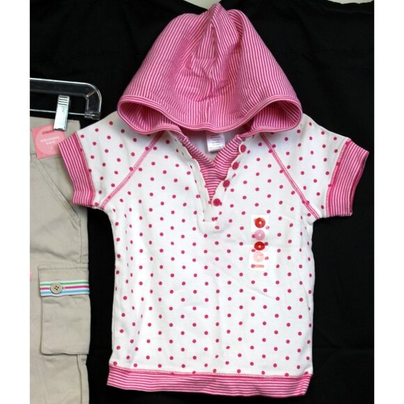 NEW 2008 Gymboree Tennis Match 2pc sz 4 Khaki Capris Hooded Shirt Dots Spring - Picture 5 of 11